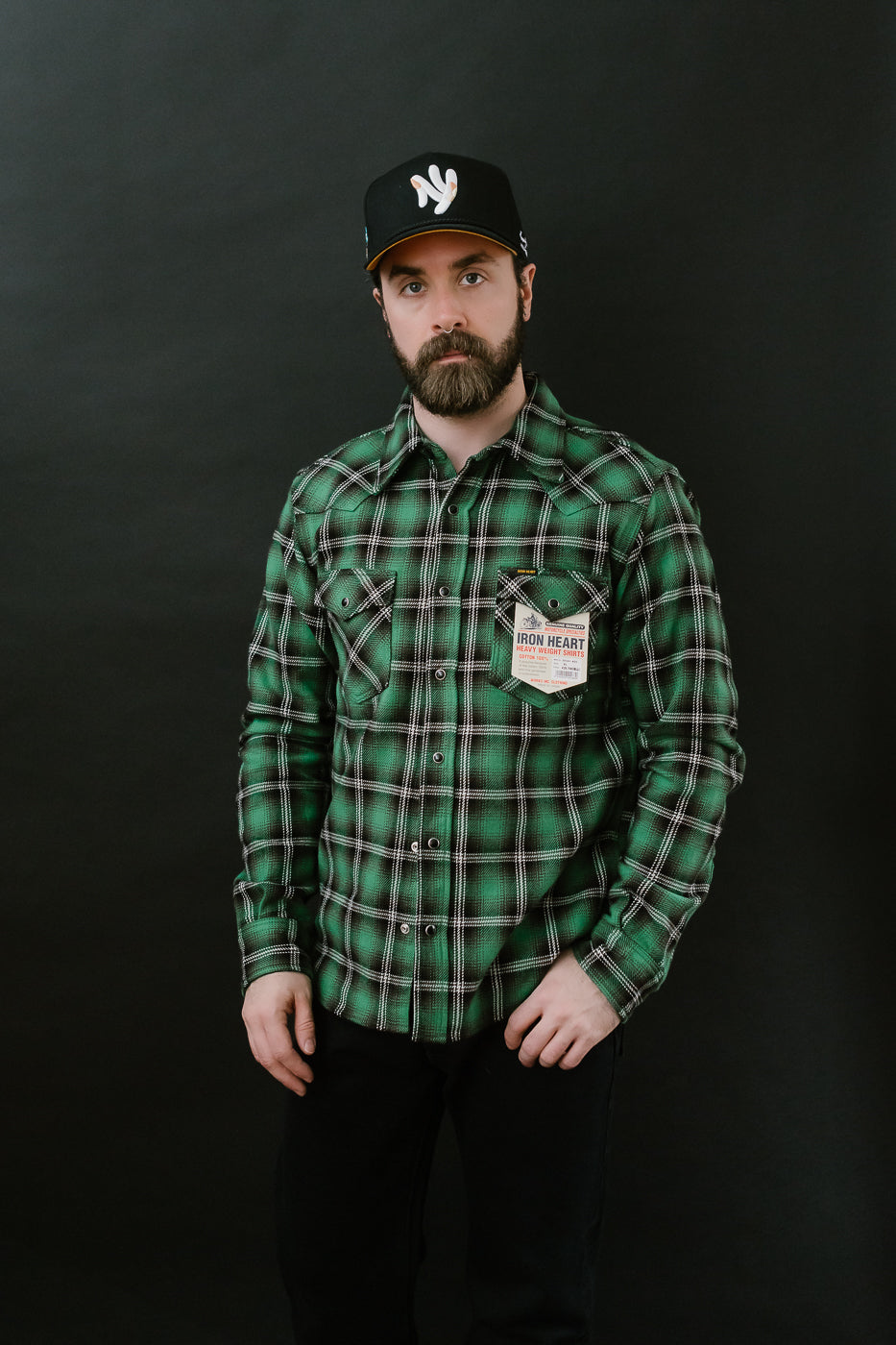 IHSH-405-GRN - 12oz Ultra Heavy Flannel Check Western Shirt