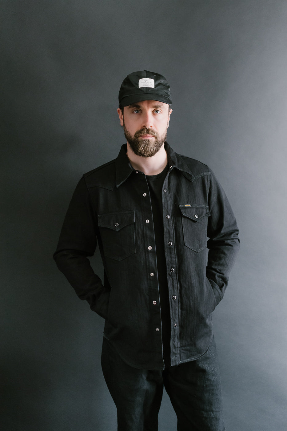 IHSH-410-BLK - 14oz Herringbone CPO Western Shirt - Black