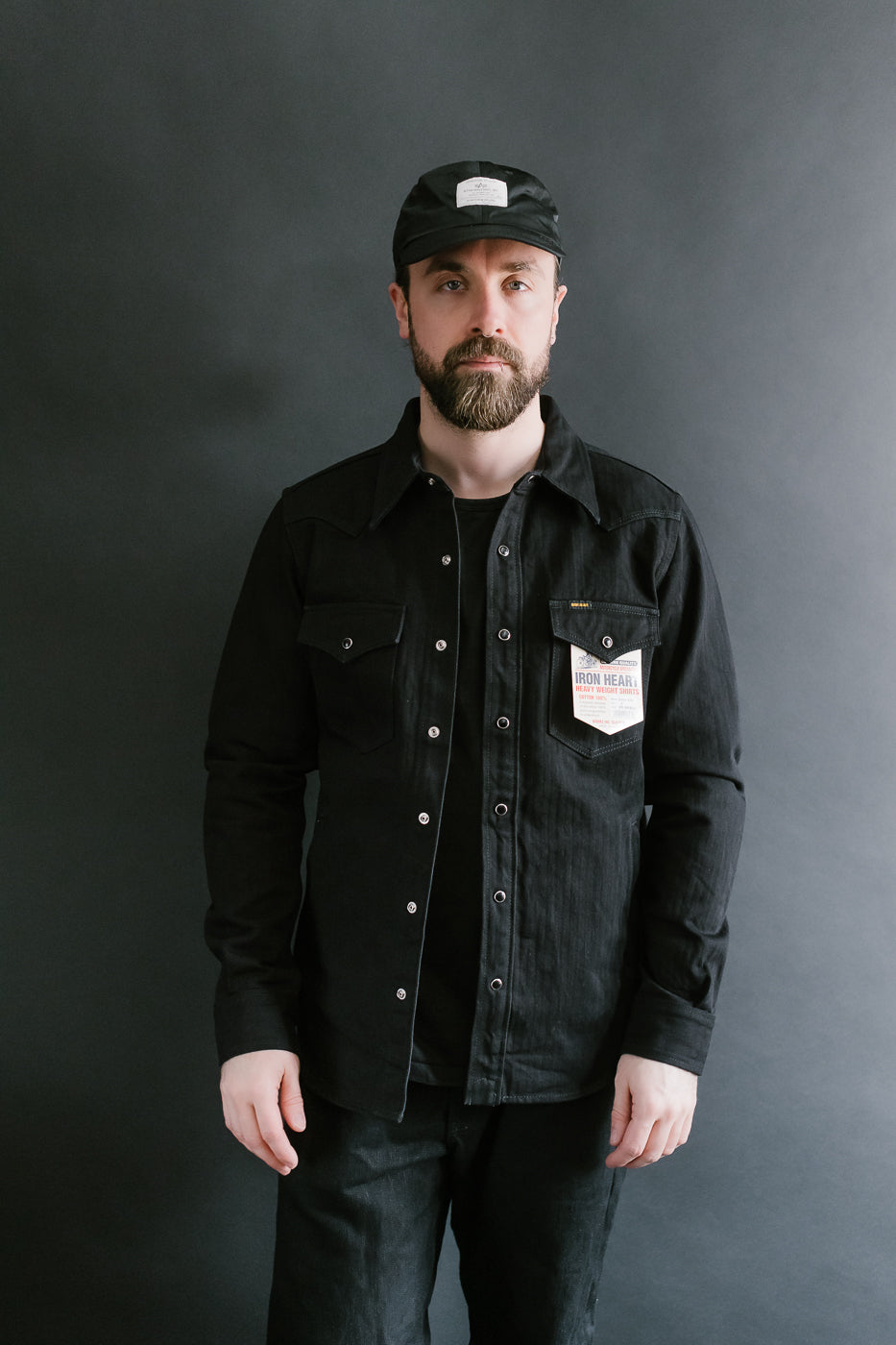 IHSH-410-BLK - 14oz Herringbone CPO Western Shirt - Black