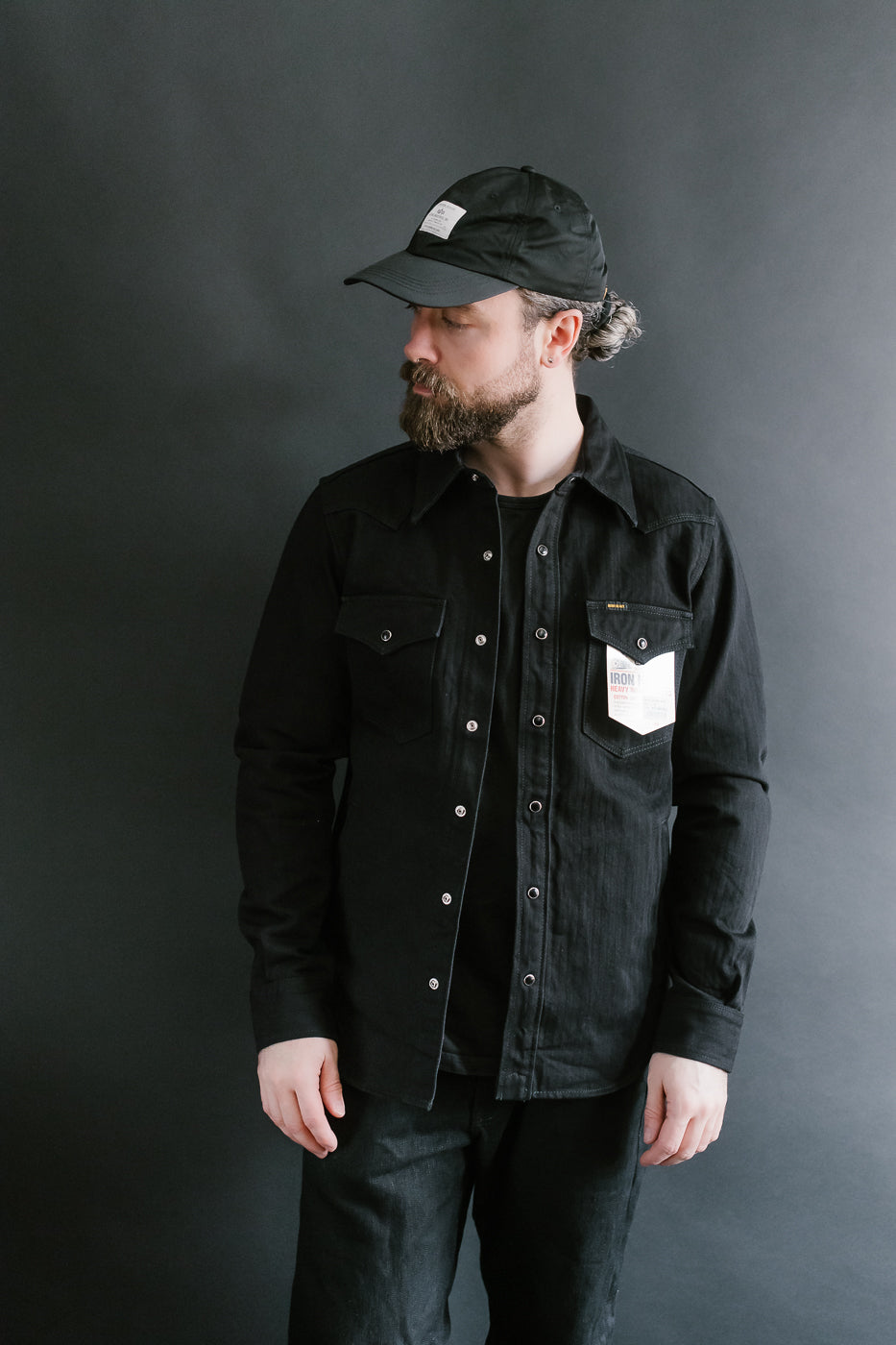 IHSH-410-BLK - 14oz Herringbone CPO Western Shirt - Black