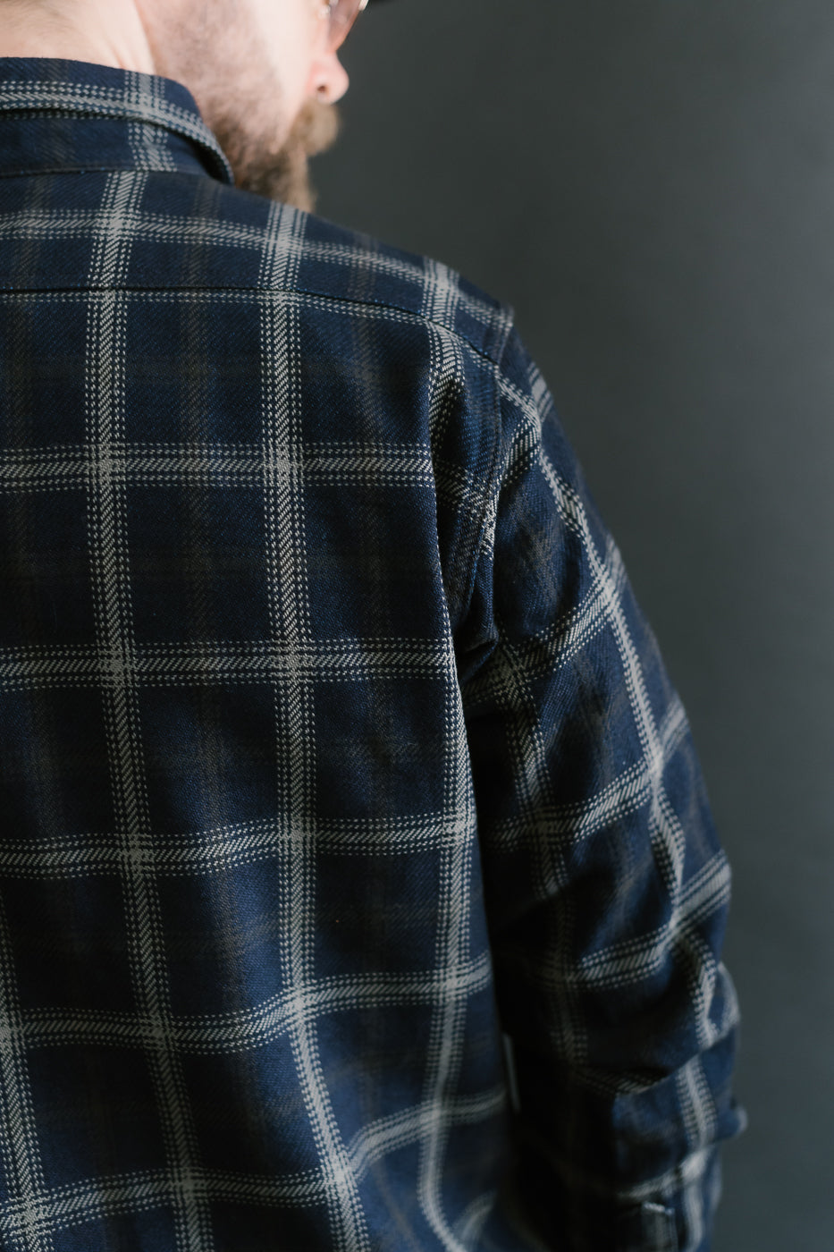 IHSH-412-BLK - 9oz Selvedge Indigo Check Flannel Work Shirt - Black