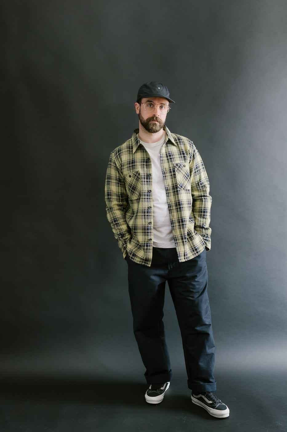 IHSH-412-YEL - 9oz Selvedge Indigo Check Flannel Work Shirt - Yellow