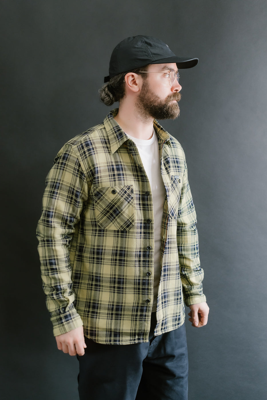 IHSH-412-YEL - 9oz Selvedge Indigo Check Flannel Work Shirt - Yellow