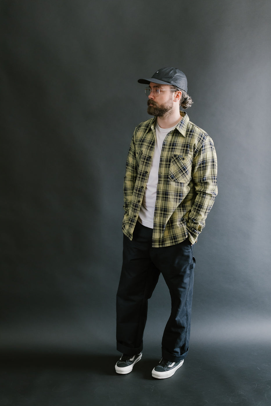 IHSH-412-YEL - 9oz Selvedge Indigo Check Flannel Work Shirt - Yellow
