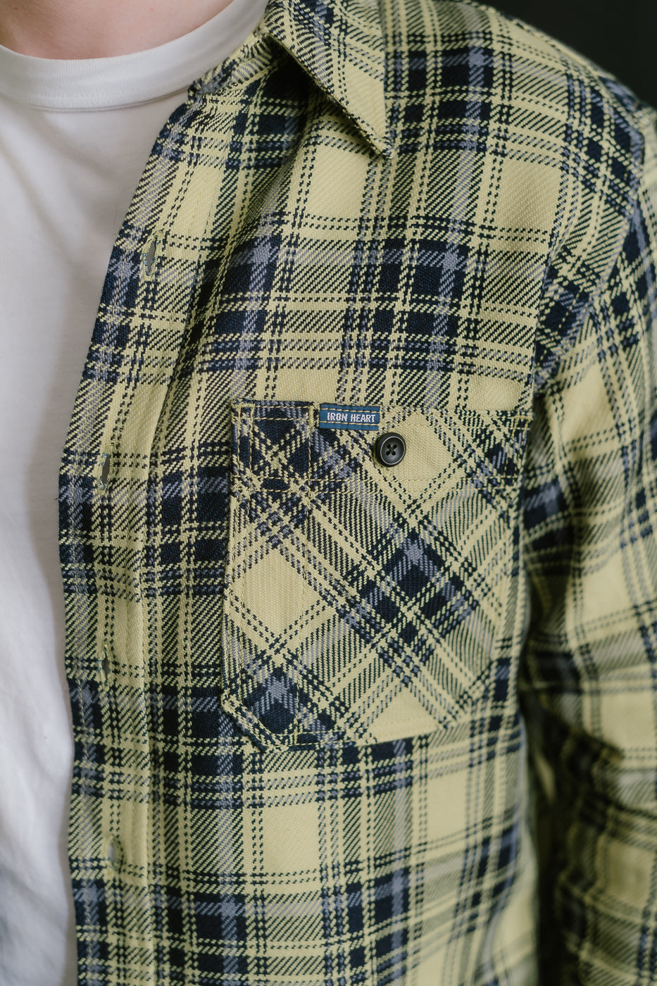 IHSH-412-YEL - 9oz Selvedge Indigo Check Flannel Work Shirt - Yellow