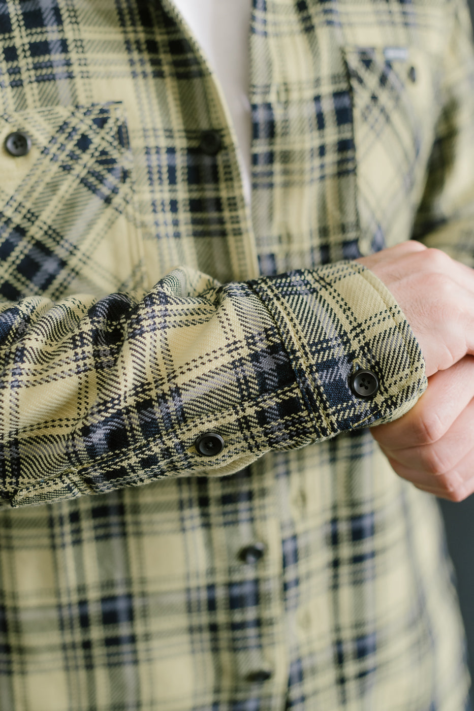 IHSH-412-YEL - 9oz Selvedge Indigo Check Flannel Work Shirt - Yellow