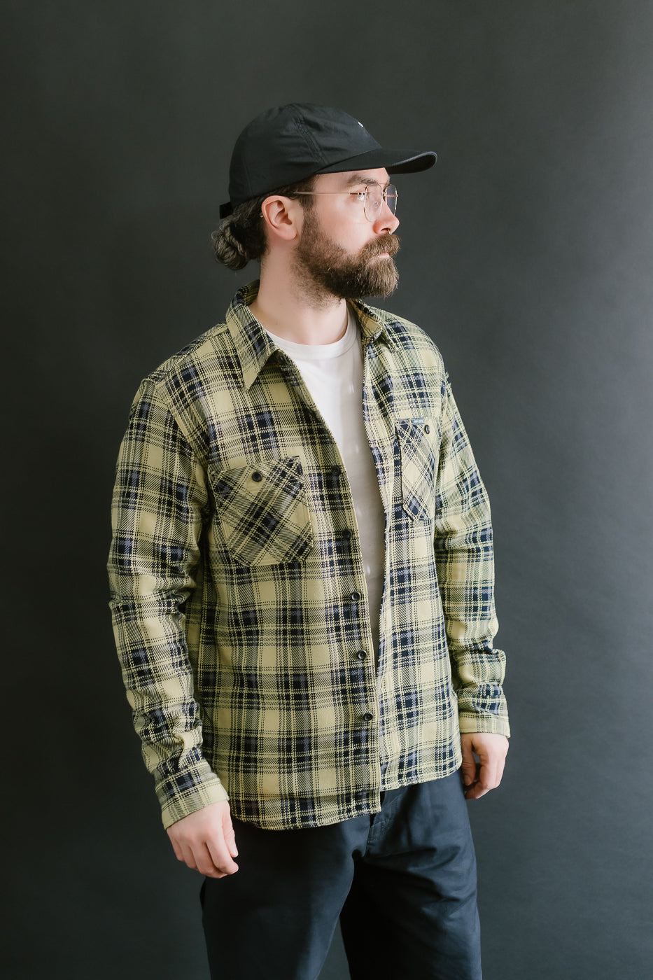 IHSH-412-YEL - 9oz Selvedge Indigo Check Flannel Work Shirt - Yellow