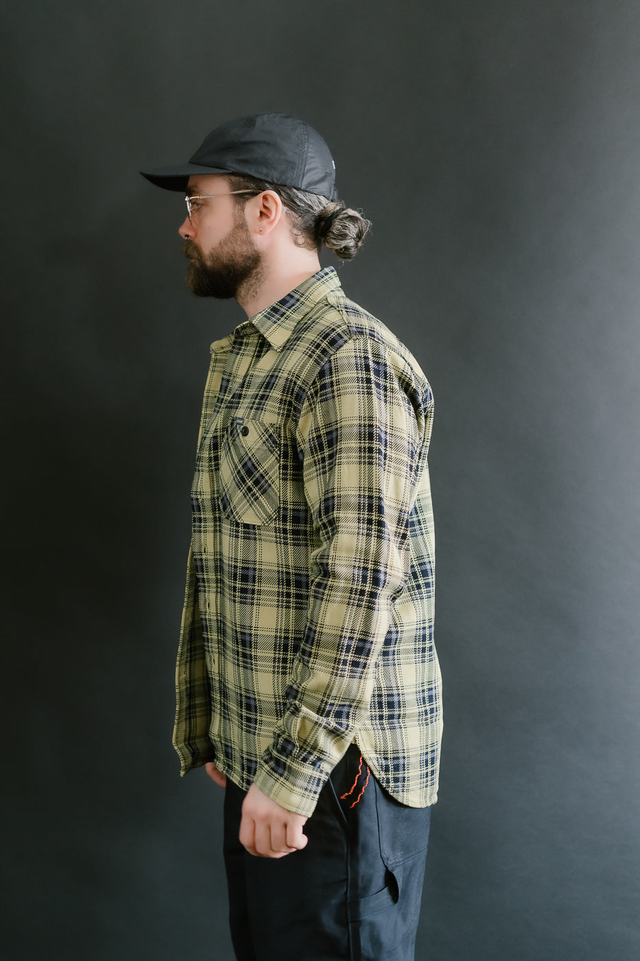 IHSH-412-YEL - 9oz Selvedge Indigo Check Flannel Work Shirt - Yellow
