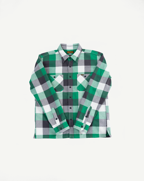 IHSH-428-GRN - Ultra Heavy Flannel Vintage Check Work Overshirt