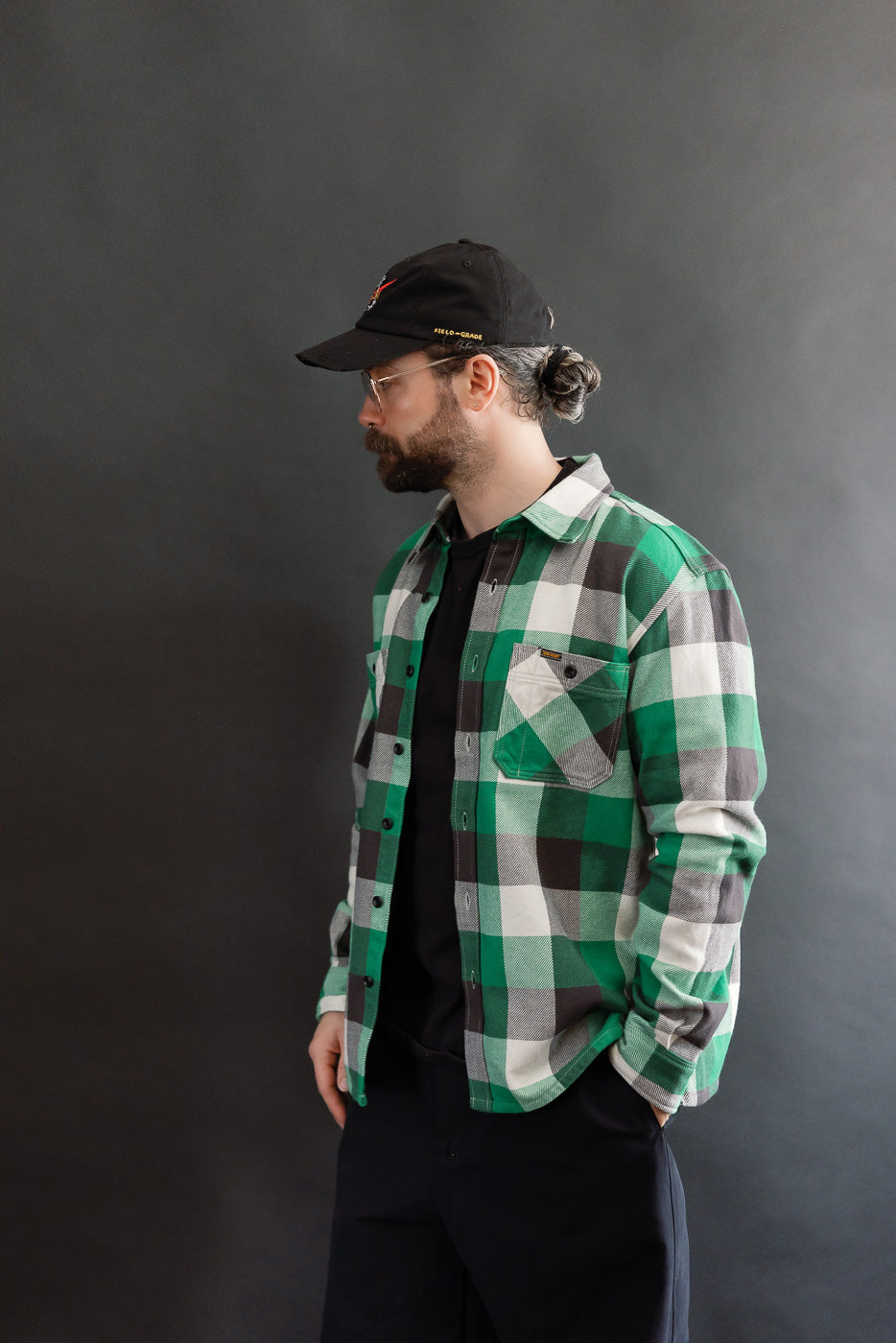IHSH-428-GRN - Ultra Heavy Flannel Vintage Check Work Overshirt