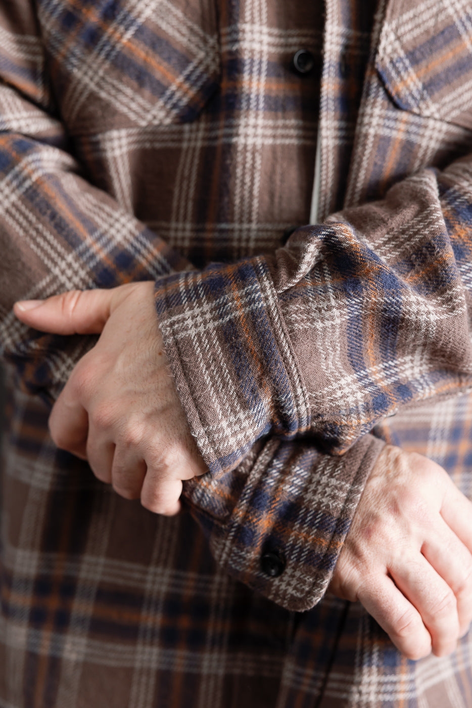 IHSH-430-BRN - Slubby Heavy Flannel Check Work Overshirt - Brown