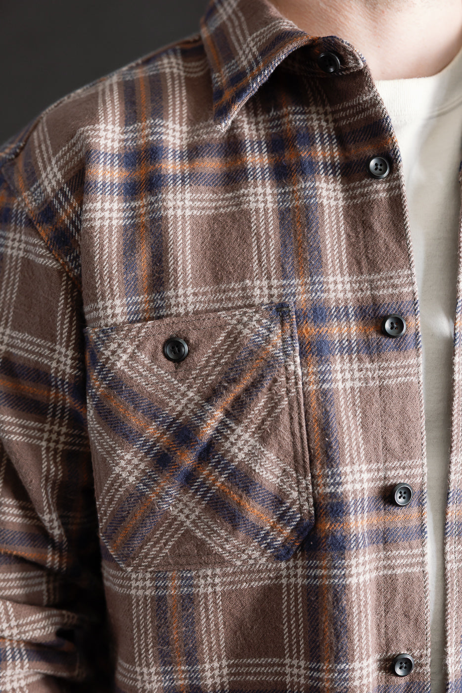 IHSH-430-BRN - Slubby Heavy Flannel Check Work Overshirt - Brown