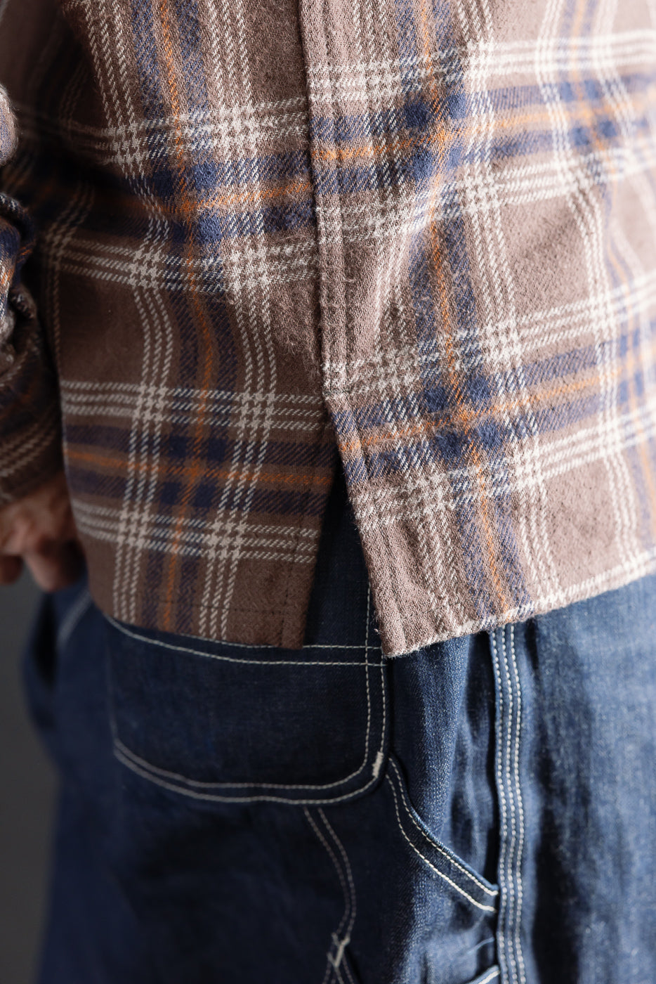 IHSH-430-BRN - Slubby Heavy Flannel Check Work Overshirt - Brown