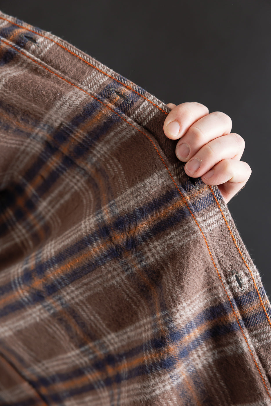 IHSH-430-BRN - Slubby Heavy Flannel Check Work Overshirt - Brown