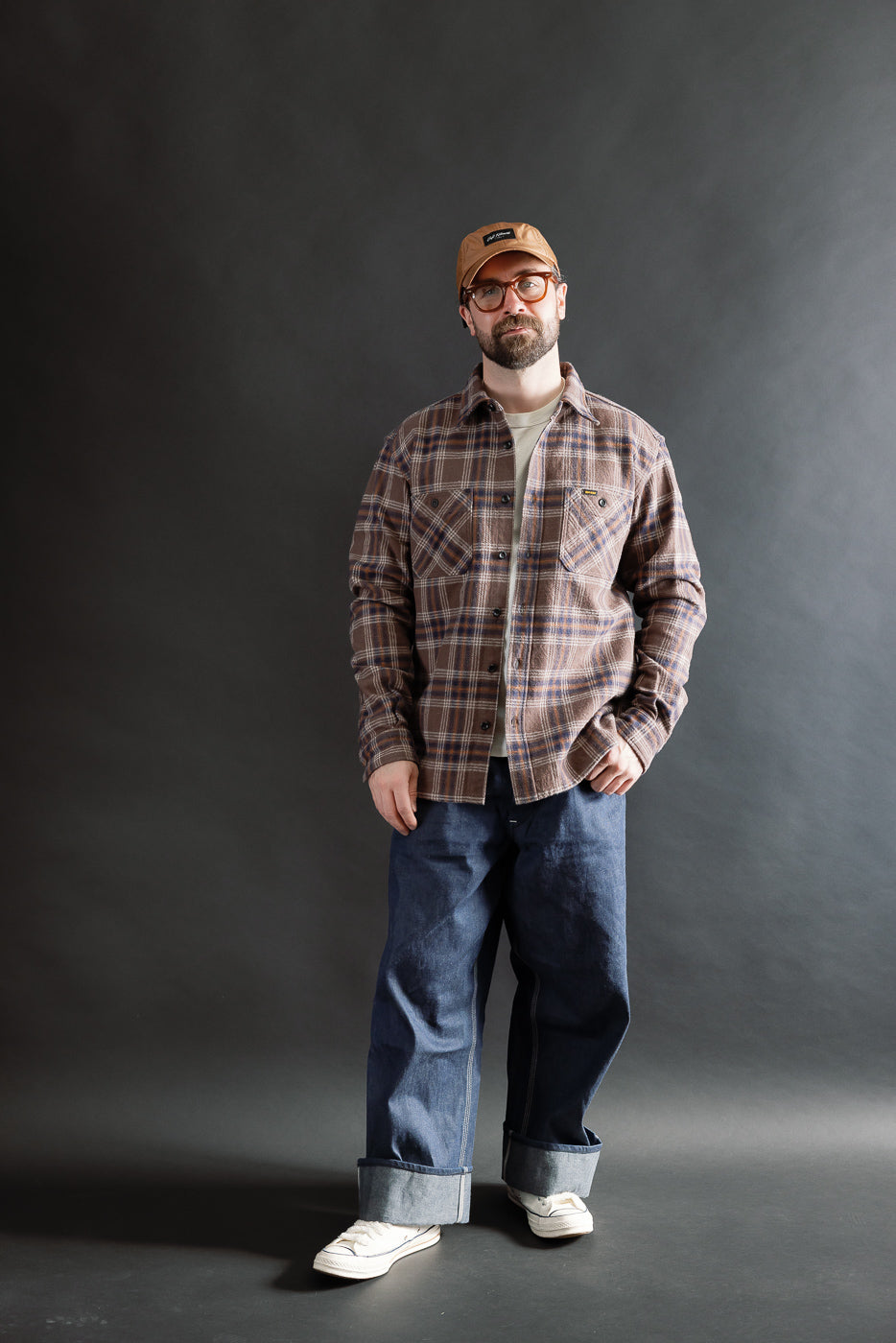 IHSH-430-BRN - Slubby Heavy Flannel Check Work Overshirt - Brown