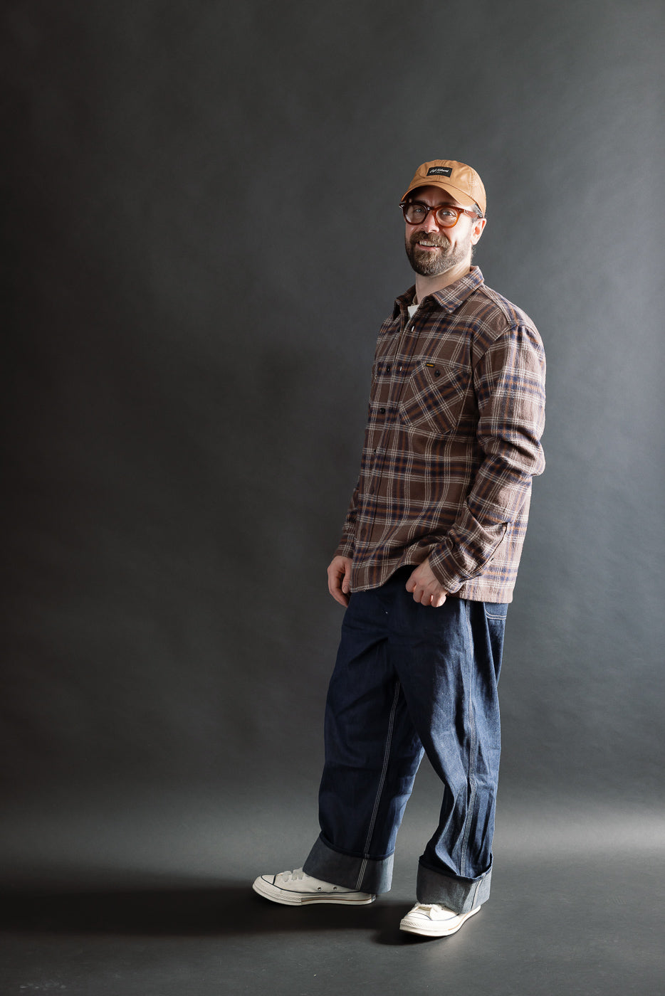 IHSH-430-BRN - Slubby Heavy Flannel Check Work Overshirt - Brown