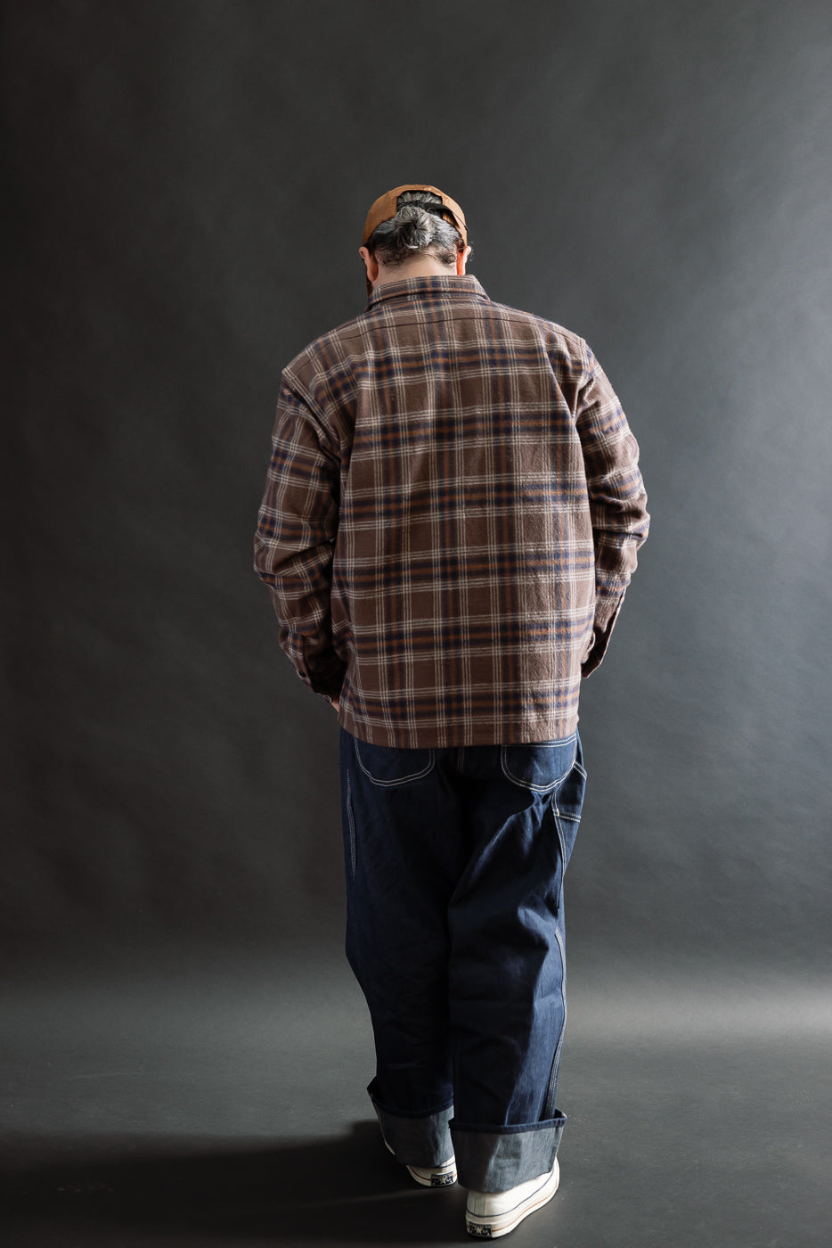 IHSH-430-BRN - Slubby Heavy Flannel Check Work Overshirt - Brown