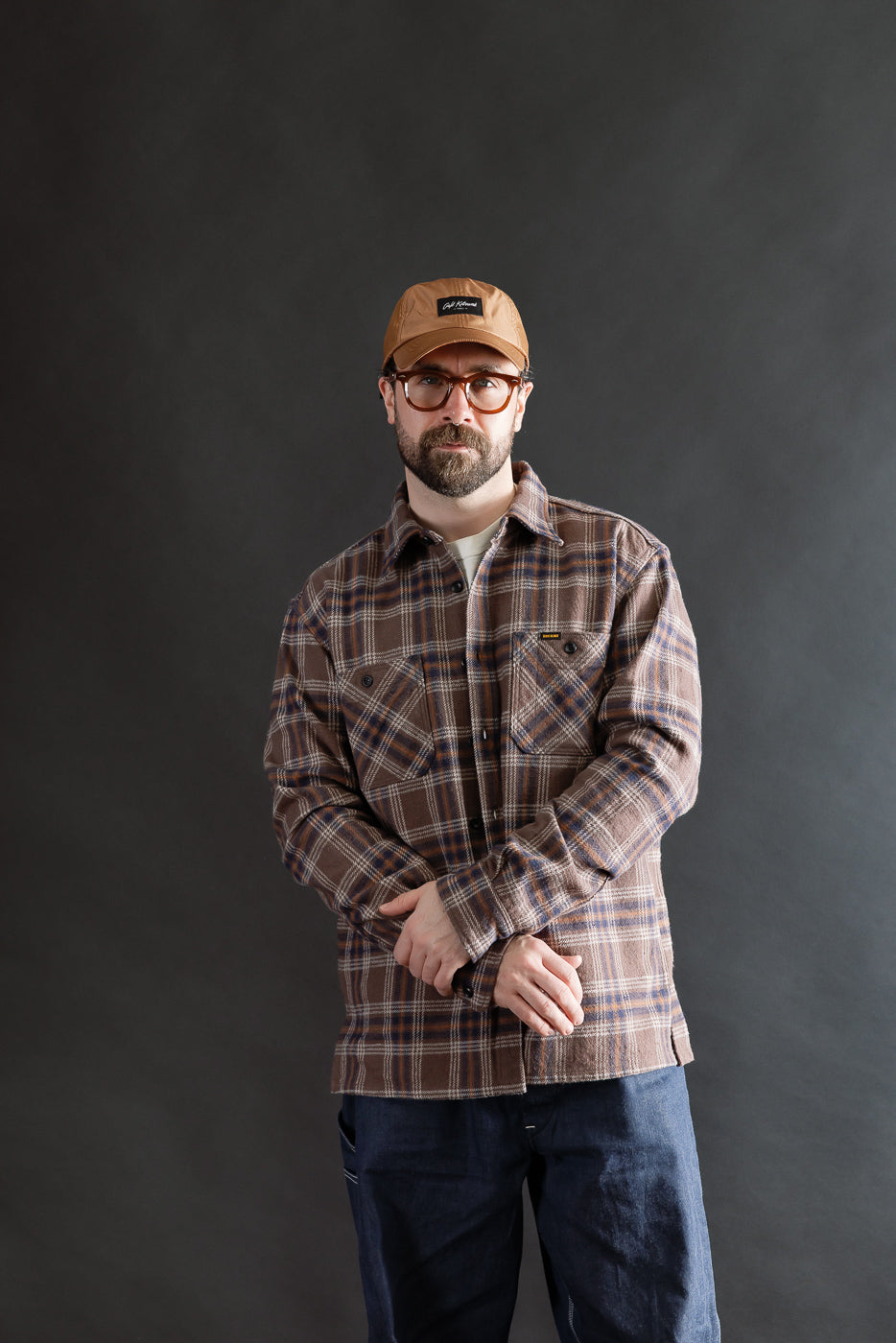 IHSH-430-BRN - Slubby Heavy Flannel Check Work Overshirt - Brown