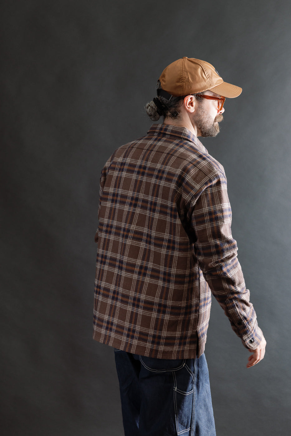 IHSH-430-BRN - Slubby Heavy Flannel Check Work Overshirt - Brown