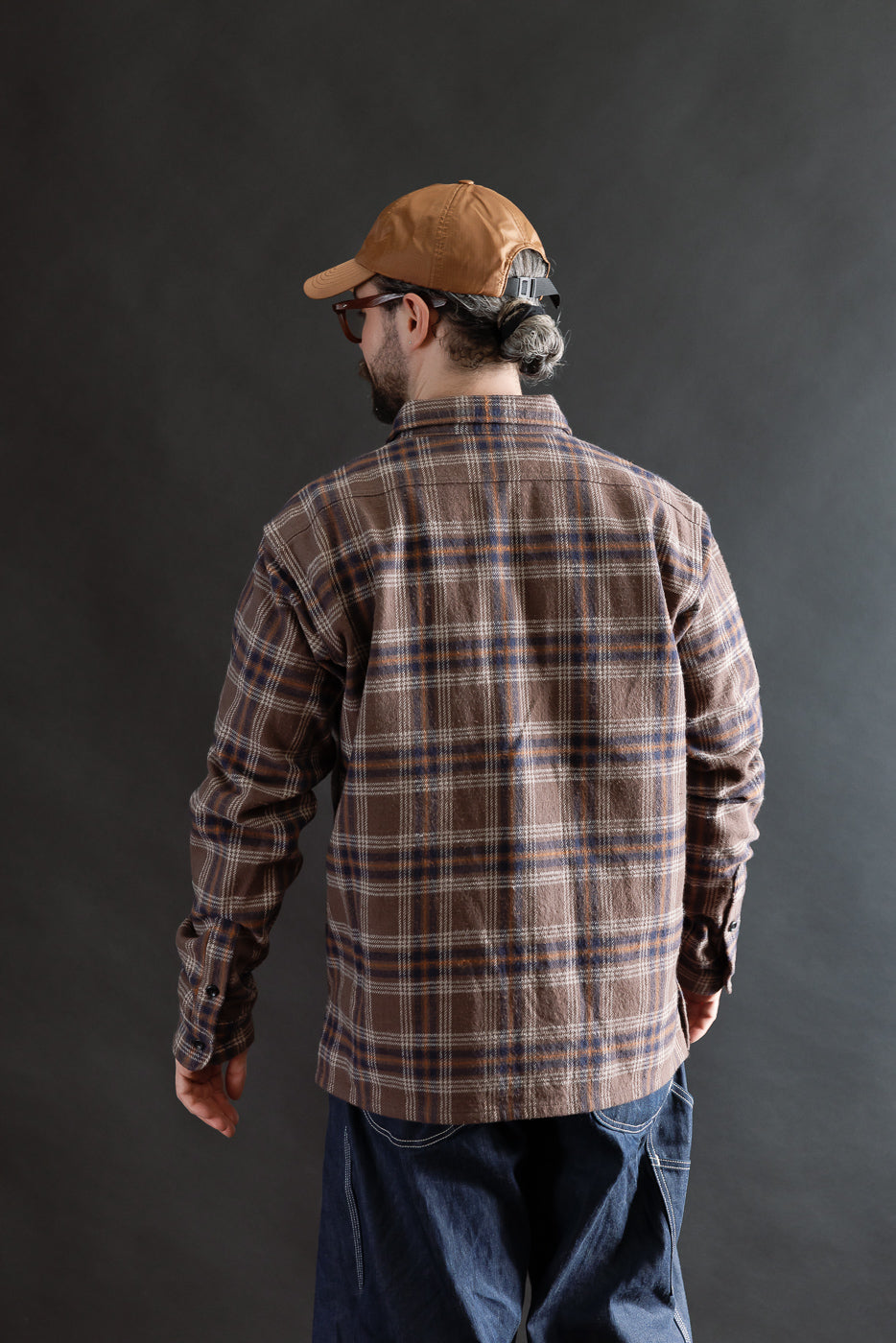 IHSH-430-BRN - Slubby Heavy Flannel Check Work Overshirt - Brown