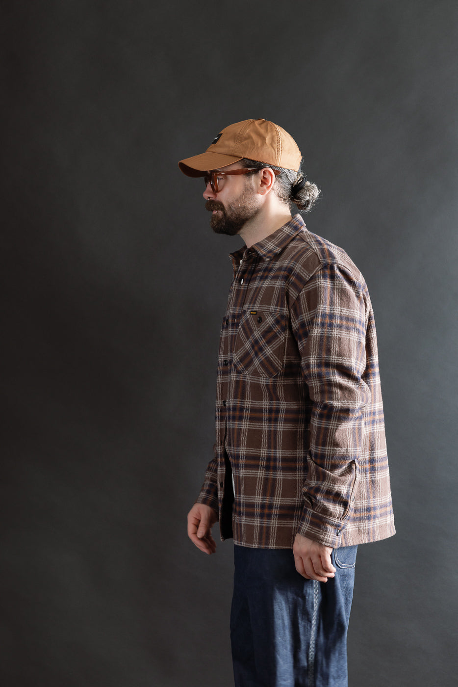 IHSH-430-BRN - Slubby Heavy Flannel Check Work Overshirt - Brown