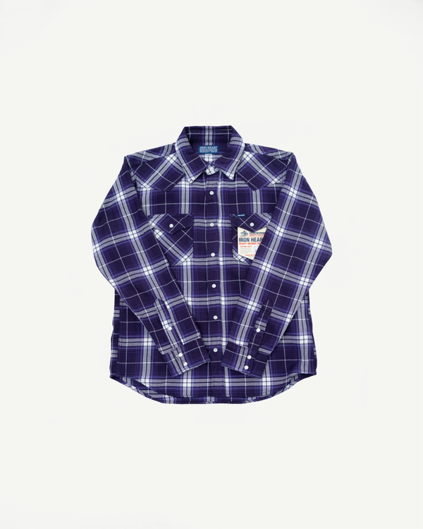 IHSH-439-PUR - 9oz Selvedge Flannel Check Western Shirt - Purple