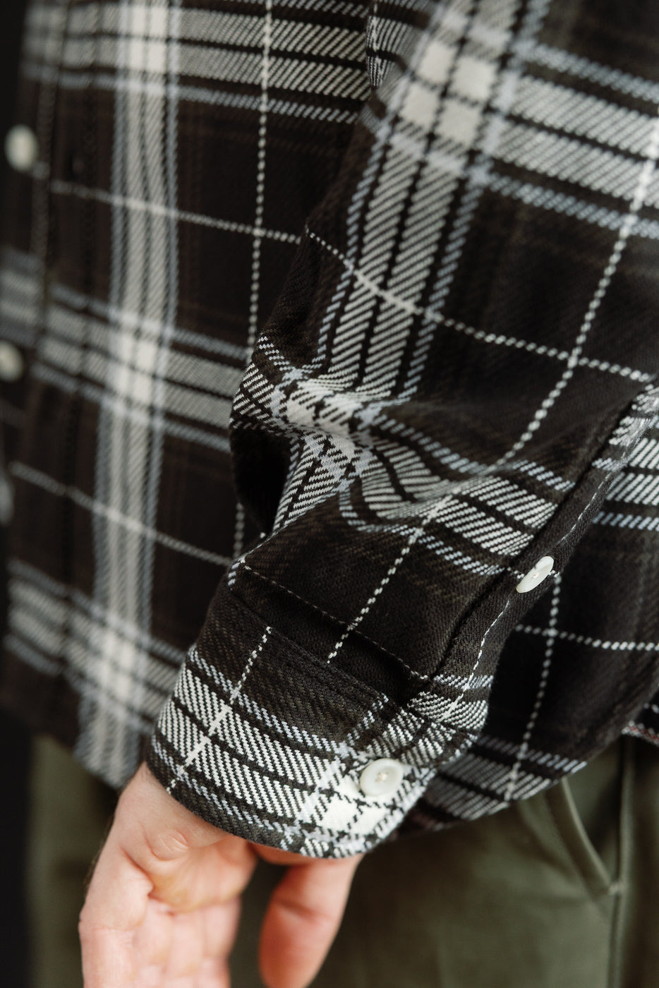 IHSH-441-BLK - 9oz Selvedge Flannel Check Work Shirt - Black | Dant