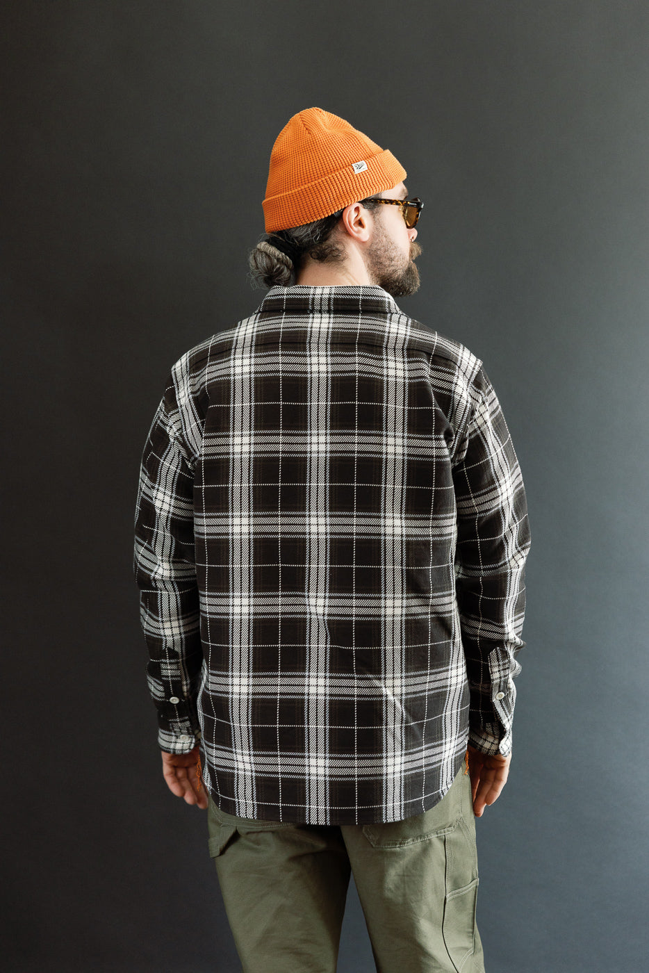 IHSH-441-BLK - 9oz Selvedge Flannel Check Work Shirt - Black | Dant