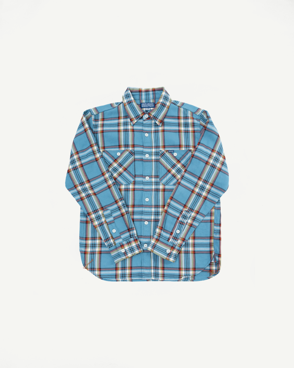 IHSH-442-SAX - 9oz Selvedge Flannel Check Work Shirt - Sax Blue | Dant