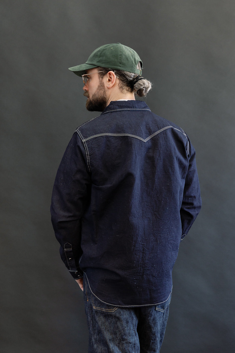 IHSH-444-IND - 7oz Cotton Linen Chambray Western Shirt - Indigo | Dant