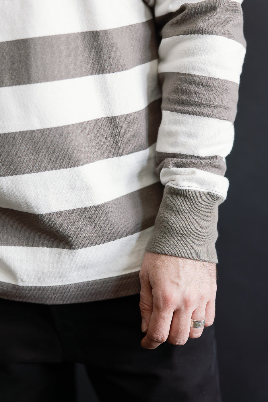 IHTB-01-GRY-WHT - 11oz Cotton Knit Long-Sleeved Sweater - Grey, White