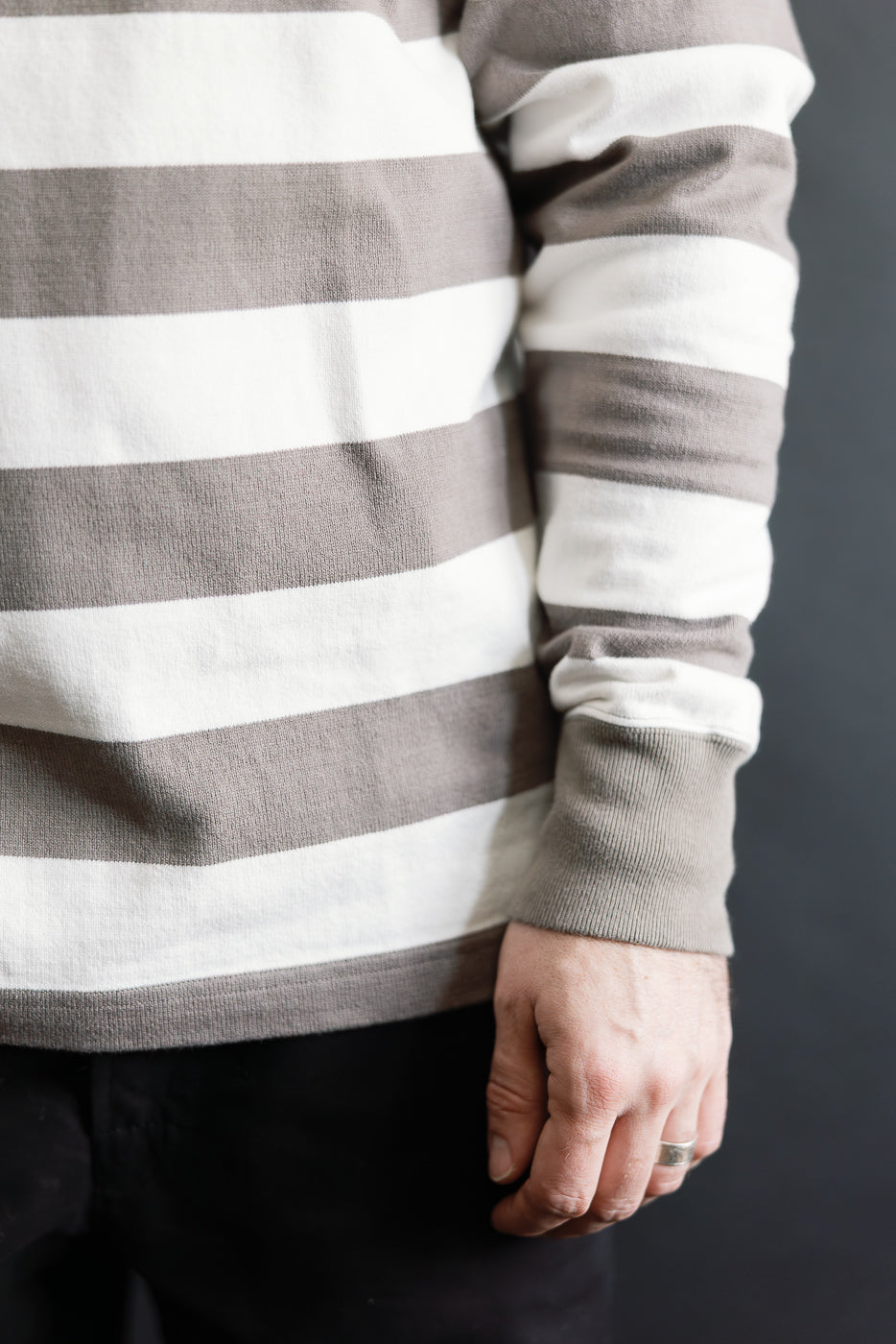 IHTB-01-GRY-WHT - 11oz Cotton Knit Long-Sleeved Sweater - Grey, White