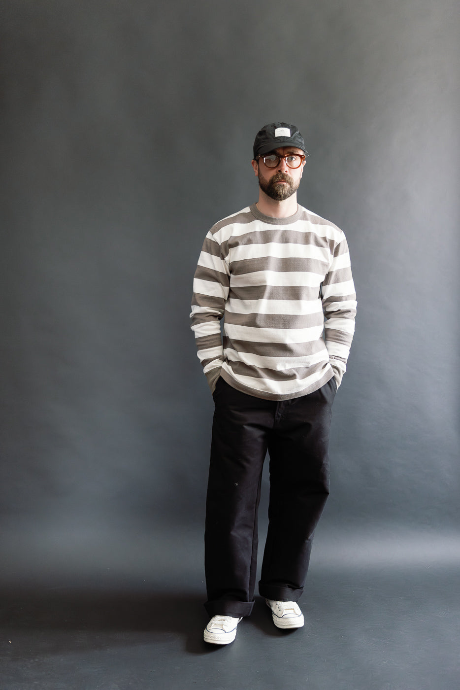 IHTB-01-GRY-WHT - 11oz Cotton Knit Long-Sleeved Sweater - Grey, White