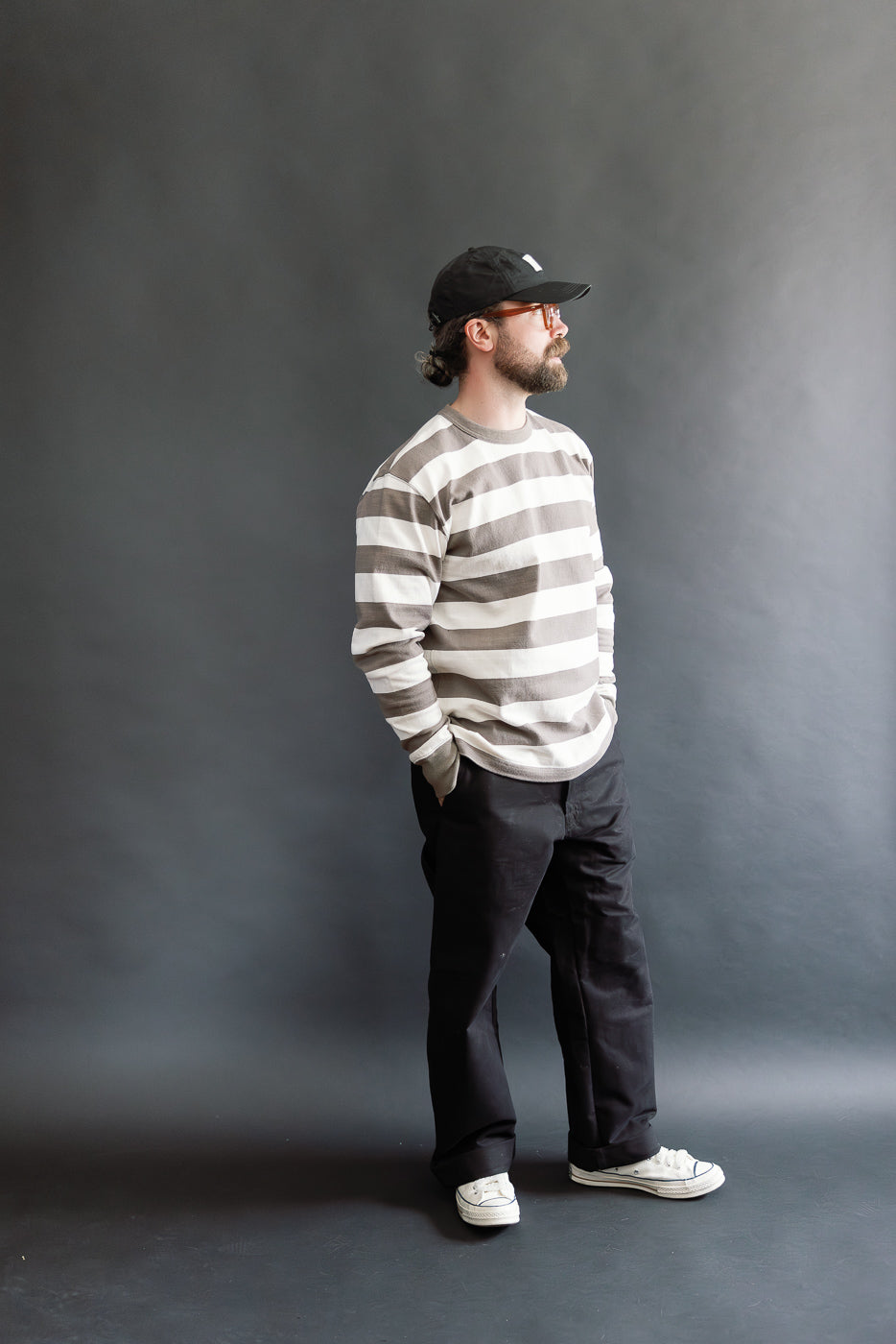 IHTB-01-GRY-WHT - 11oz Cotton Knit Long-Sleeved Sweater - Grey, White