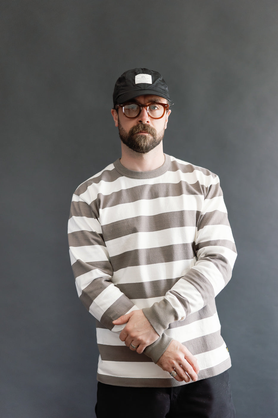 IHTB-01-GRY-WHT - 11oz Cotton Knit Long-Sleeved Sweater - Grey, White