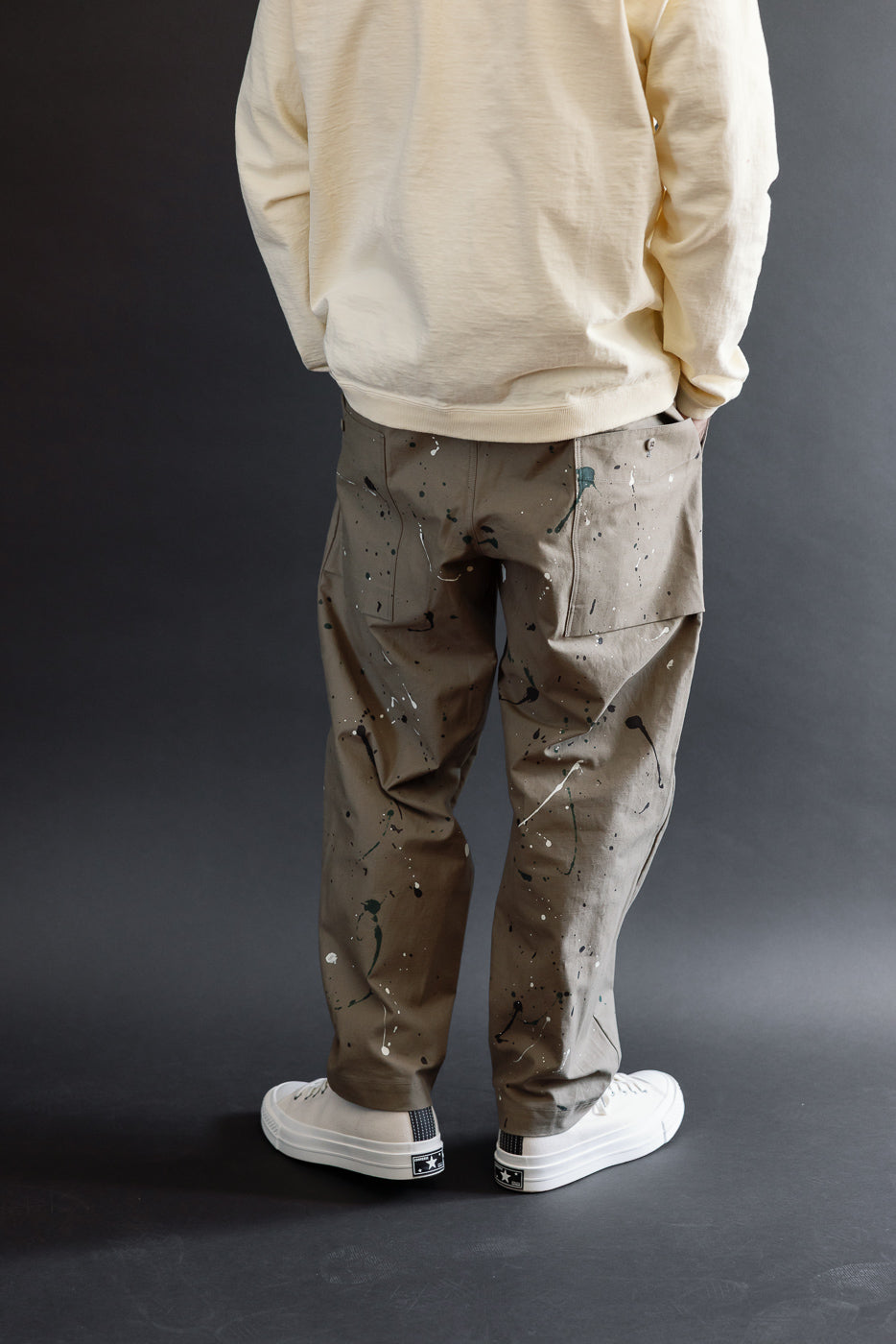 Full body rear view: male model, 5'9