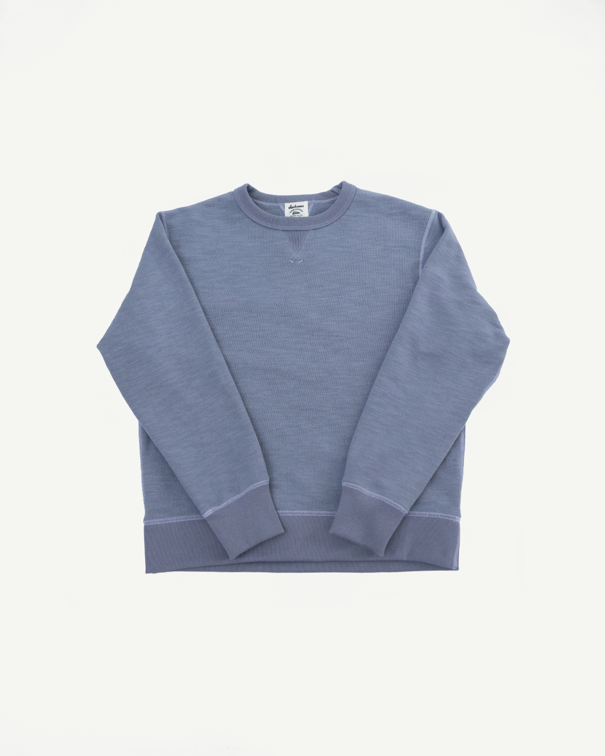 JM7292 - GG Sweat Crewneck - 354 Dry Purple laid flat, showcasing its grainy texture, extra-long ribbing, and reinforced flatseam stitching, reflecting Dant's expertise in premium heritage-inspired menswear.