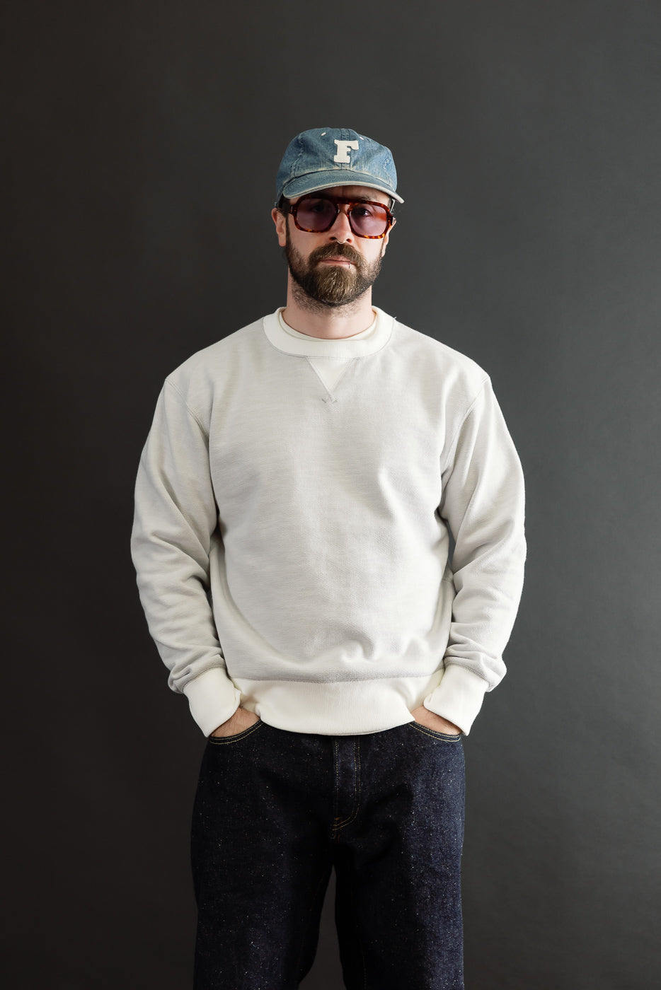 Full body front view of a male model (5'9