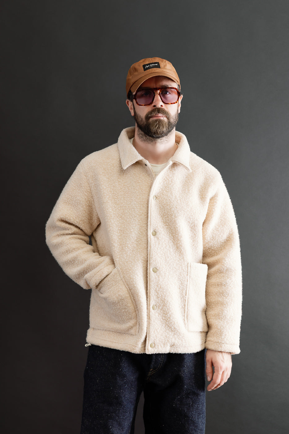 Full body front view of a male model (5'9