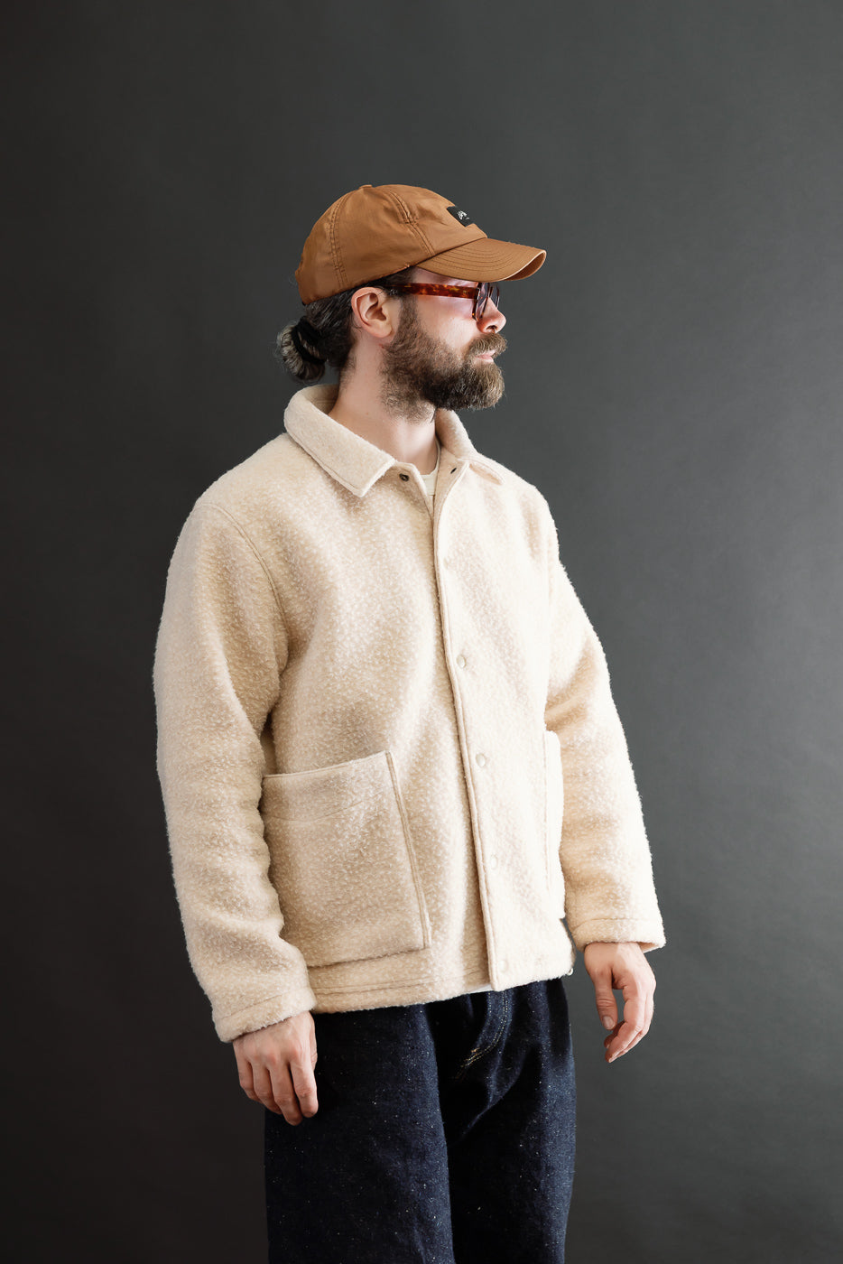 Full body side view of a male model, 5'9