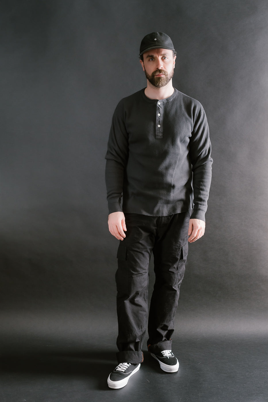 LRH1039 - Classic Royal Rib Knit Thermal Henley - Antique Black