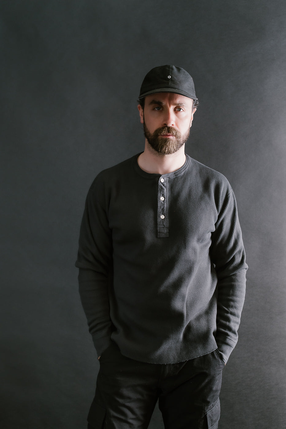 LRH1039 - Classic Royal Rib Knit Thermal Henley - Antique Black