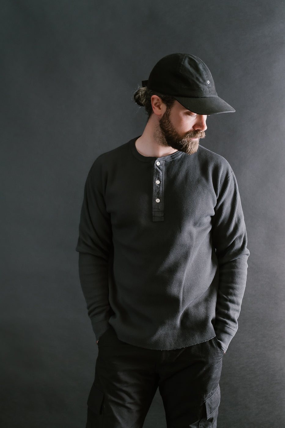 LRH1039 - Classic Royal Rib Knit Thermal Henley - Antique Black