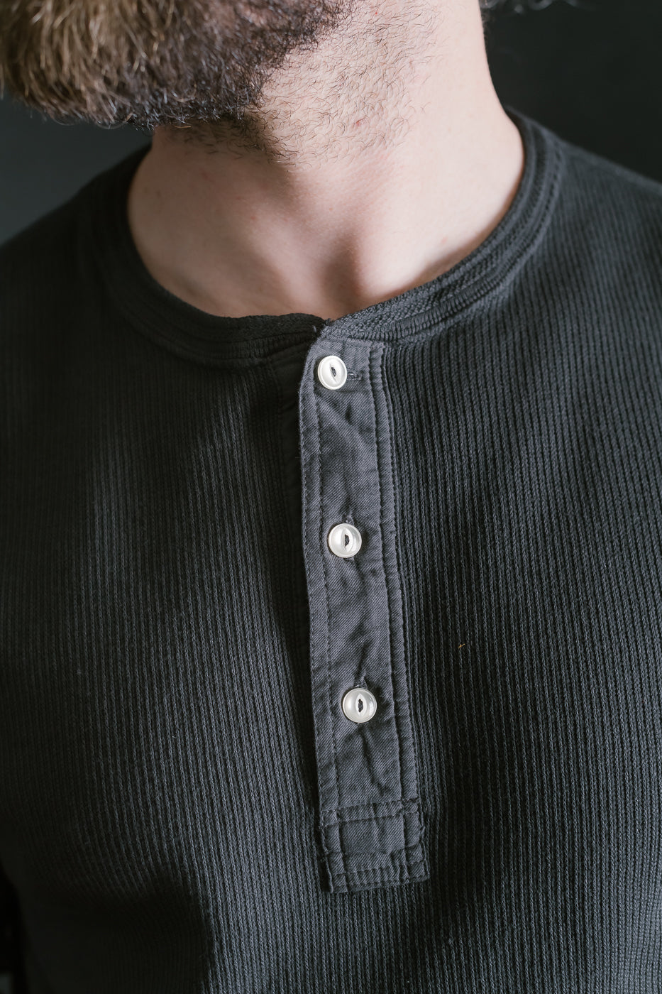 LRH1039 - Classic Royal Rib Knit Thermal Henley - Antique Black