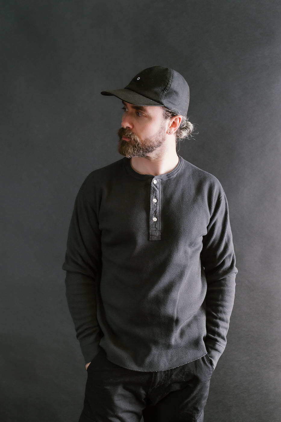 LRH1039 - Classic Royal Rib Knit Thermal Henley - Antique Black