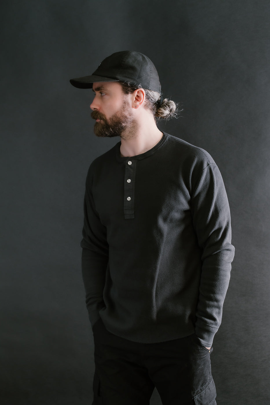 LRH1039 - Classic Royal Rib Knit Thermal Henley - Antique Black