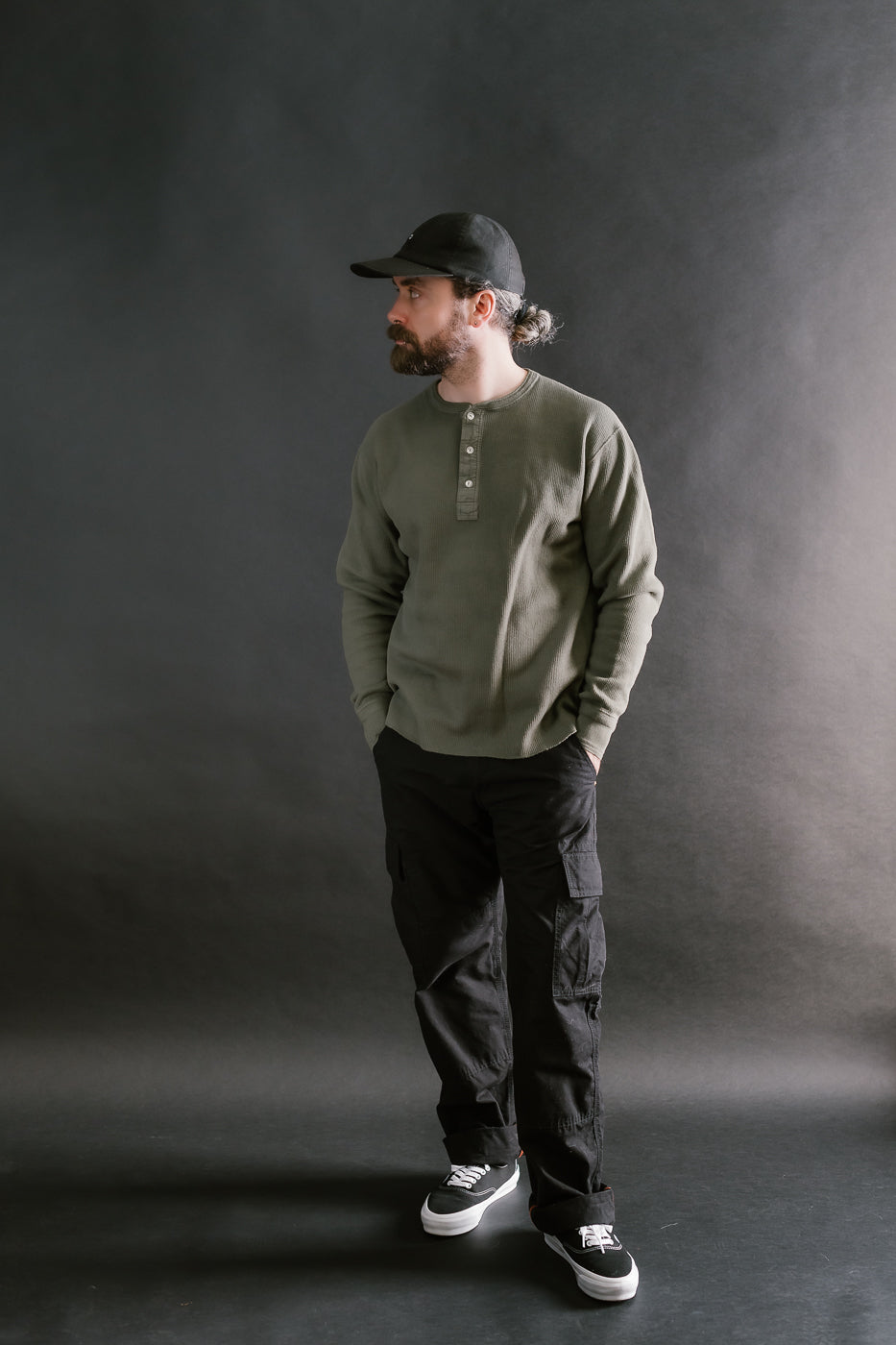 LRH1039 - Classic Royal Rib Knit Thermal Henley - Antique Olive