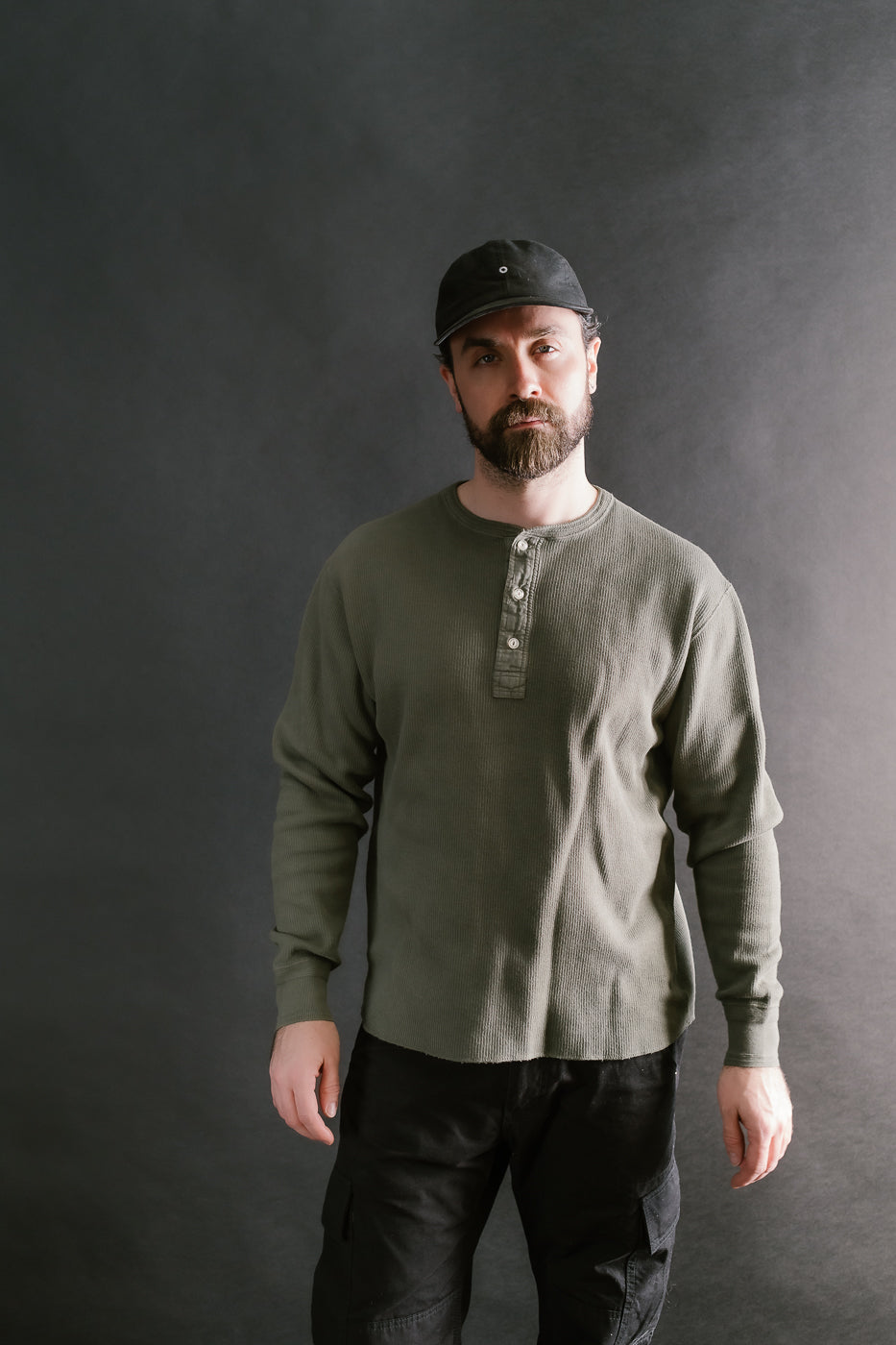 LRH1039 - Classic Royal Rib Knit Thermal Henley - Antique Olive