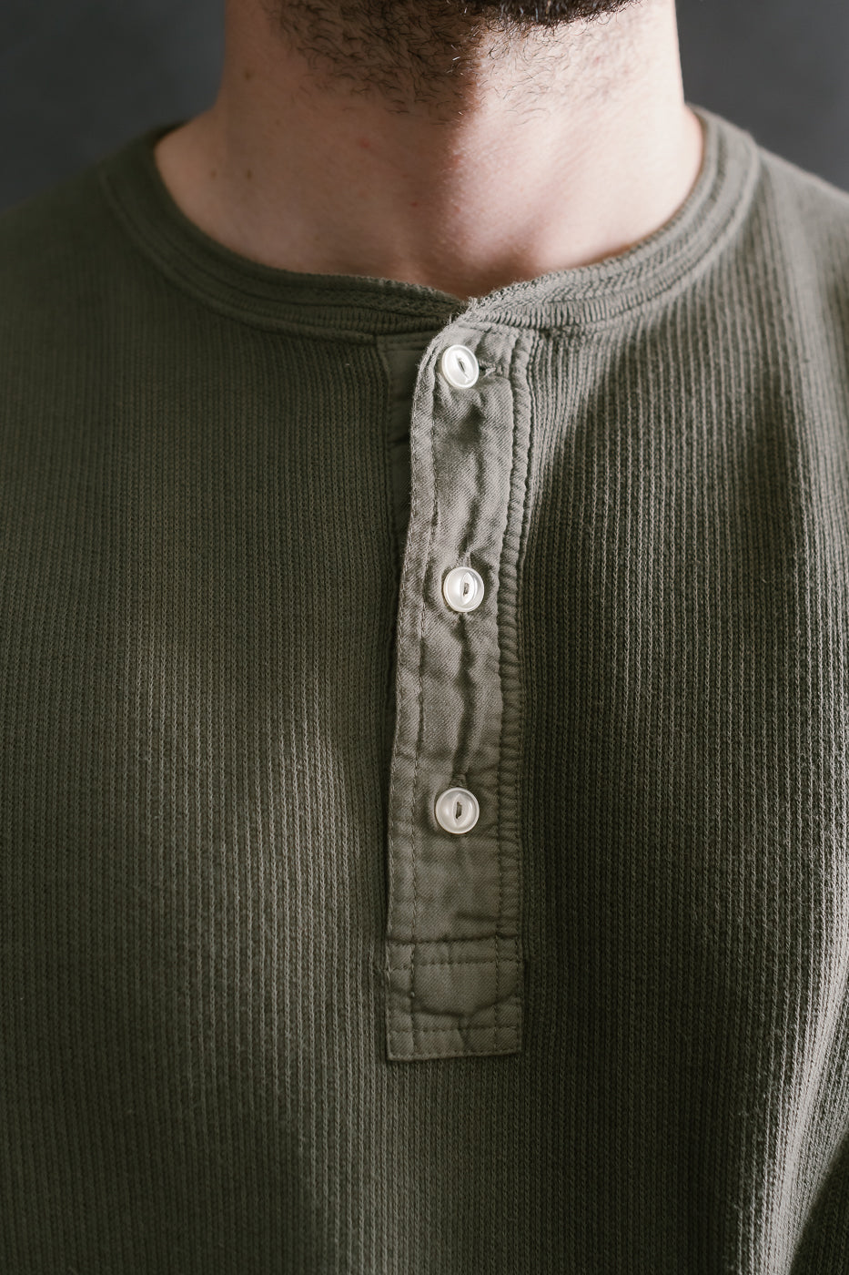 LRH1039 - Classic Royal Rib Knit Thermal Henley - Antique Olive