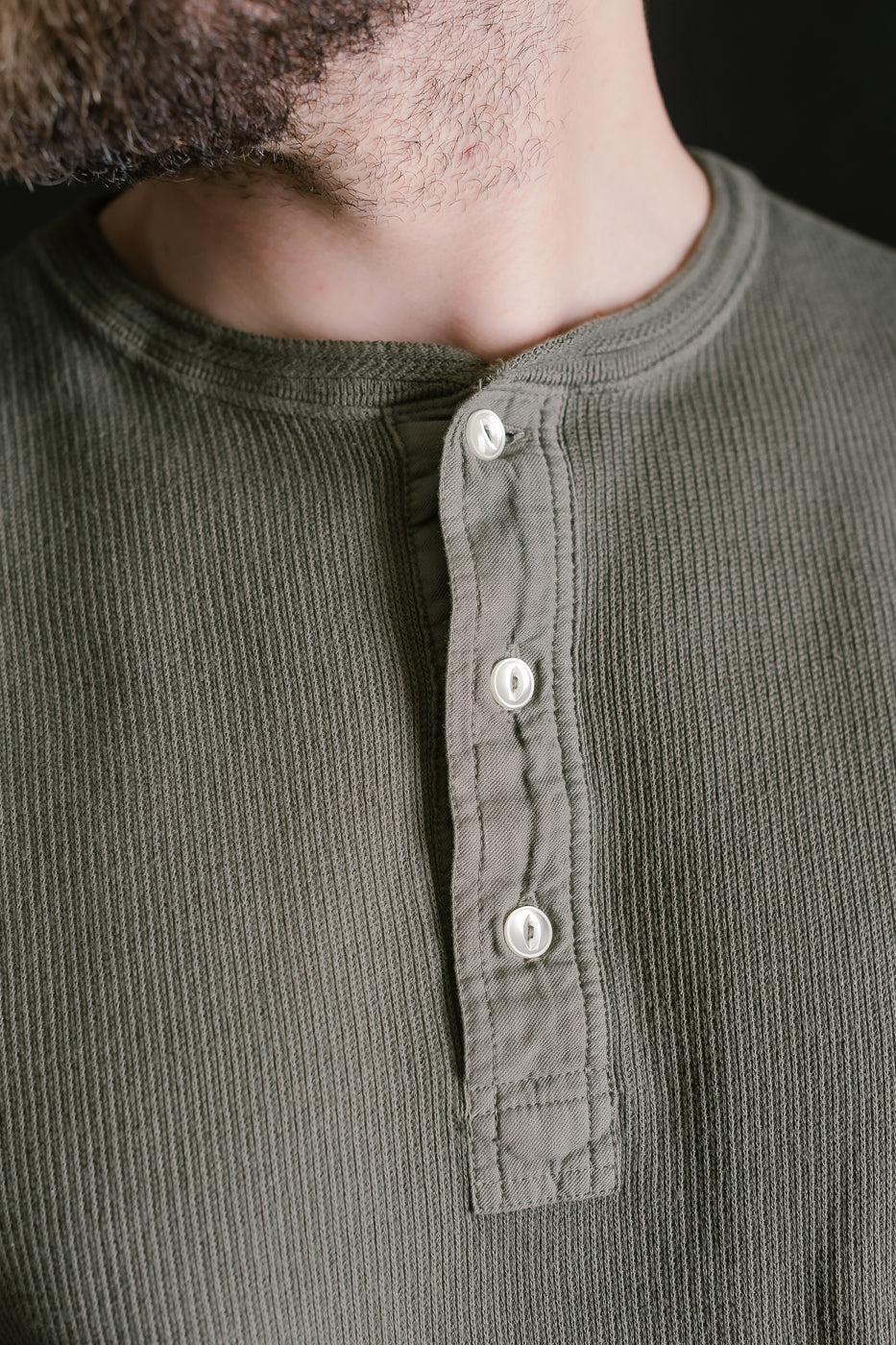 LRH1039 - Classic Royal Rib Knit Thermal Henley - Antique Olive